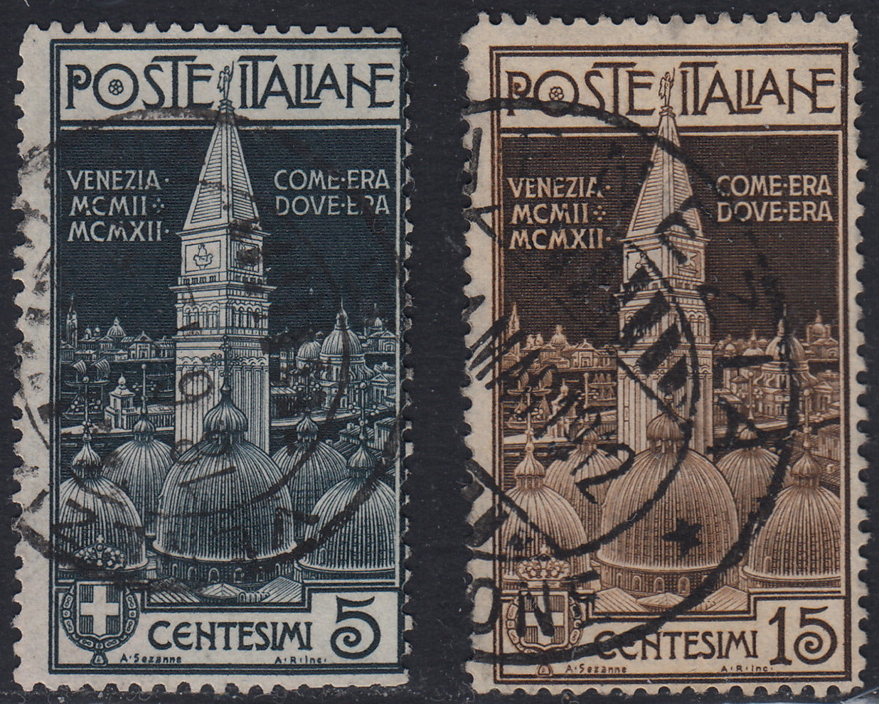 VEIII 32 - 1912 - Campanile di Venezia, serie completa usata con annulli originali (97/98).