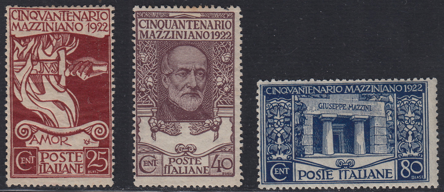 RN166/168 - 1921/22 - 6° centenario della morte di Dante Alighieri e cinquantenario della morte di Giuseppe Mazzini, le due serie complete nuove con gomma originale (116/118+128/130).