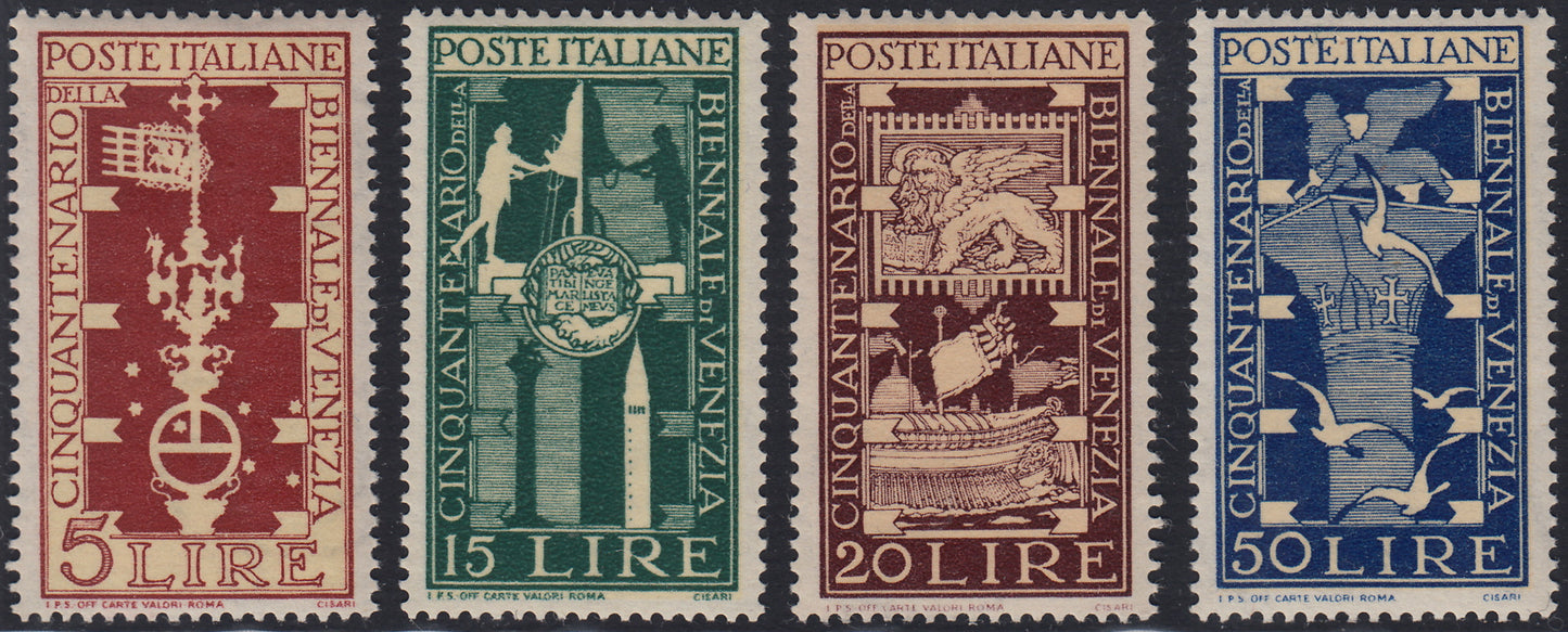 Rep40 - 1949 - Filigrana ruota alata - Cinquantenario della Biennale d'Arte di Venezia nuovi con gomma integra (594/597)