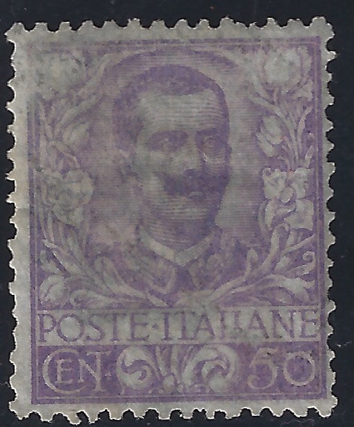 F2_72 - 1901 - Emissione Floreale, c. 50 malva nuovo con gomma originale integra. Minime abrasioni superficiali in alto. Raro. (76).