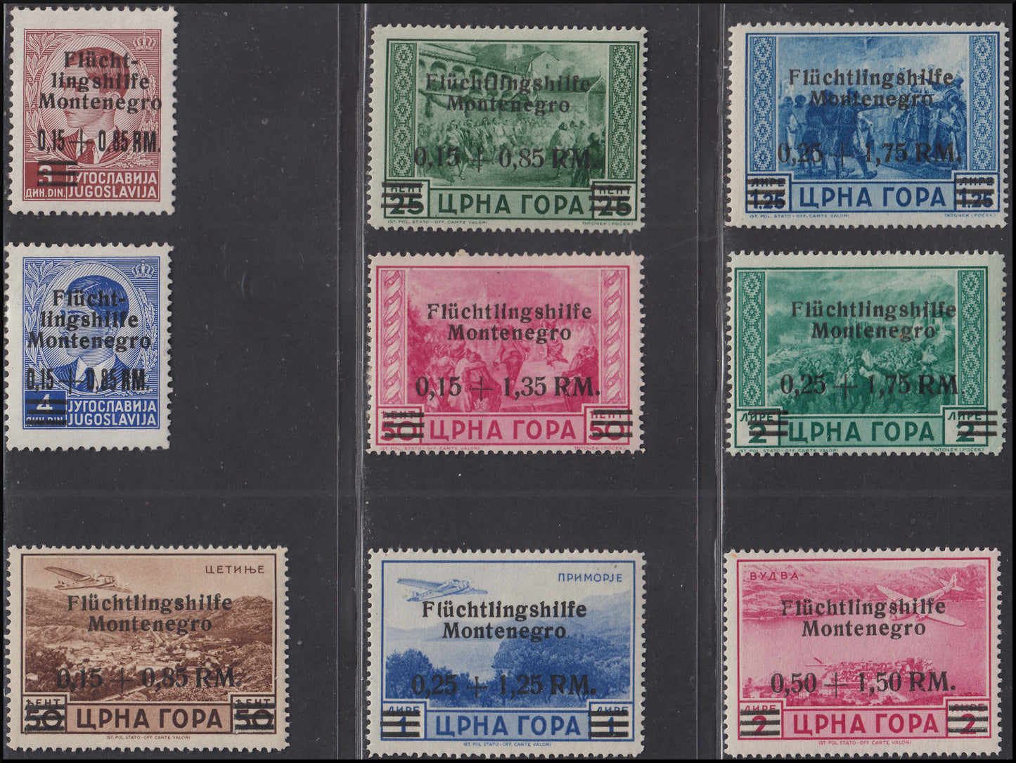 German occupation of Montenegro, Yugoslavia stamps overprinted "Deutsche Militaer-Verwaltung Montenegro" new (1/9)