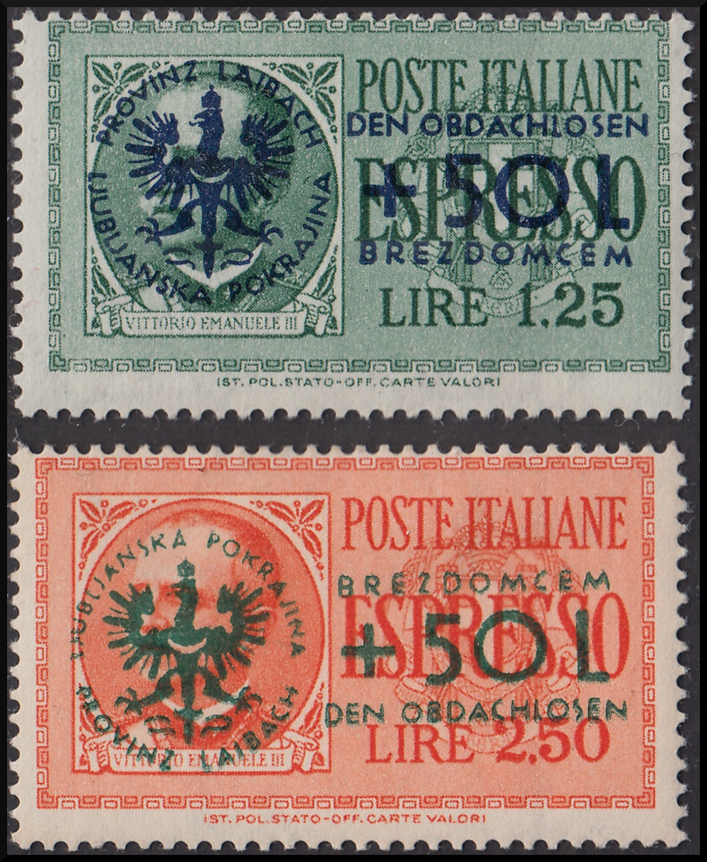 PPP763-768 - 1944 - Serie complete degli espressi d'Italia "Per i senza tetto" e "Pro Croce Rossa" , linguellati (32/35)