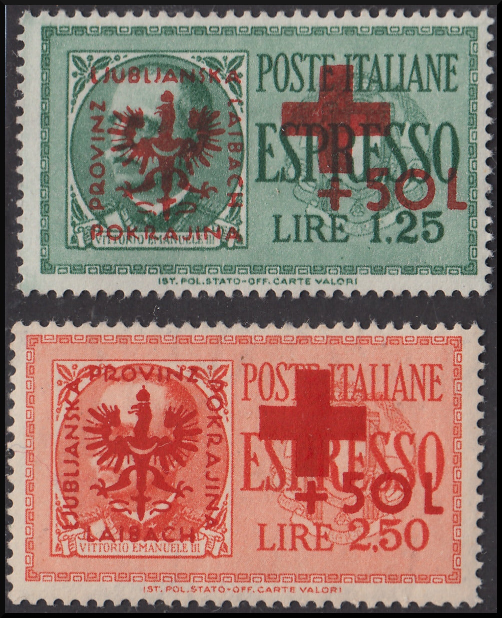 PPP763-768 - 1944 - Serie complete degli espressi d'Italia "Per i senza tetto" e "Pro Croce Rossa" , linguellati (32/35)