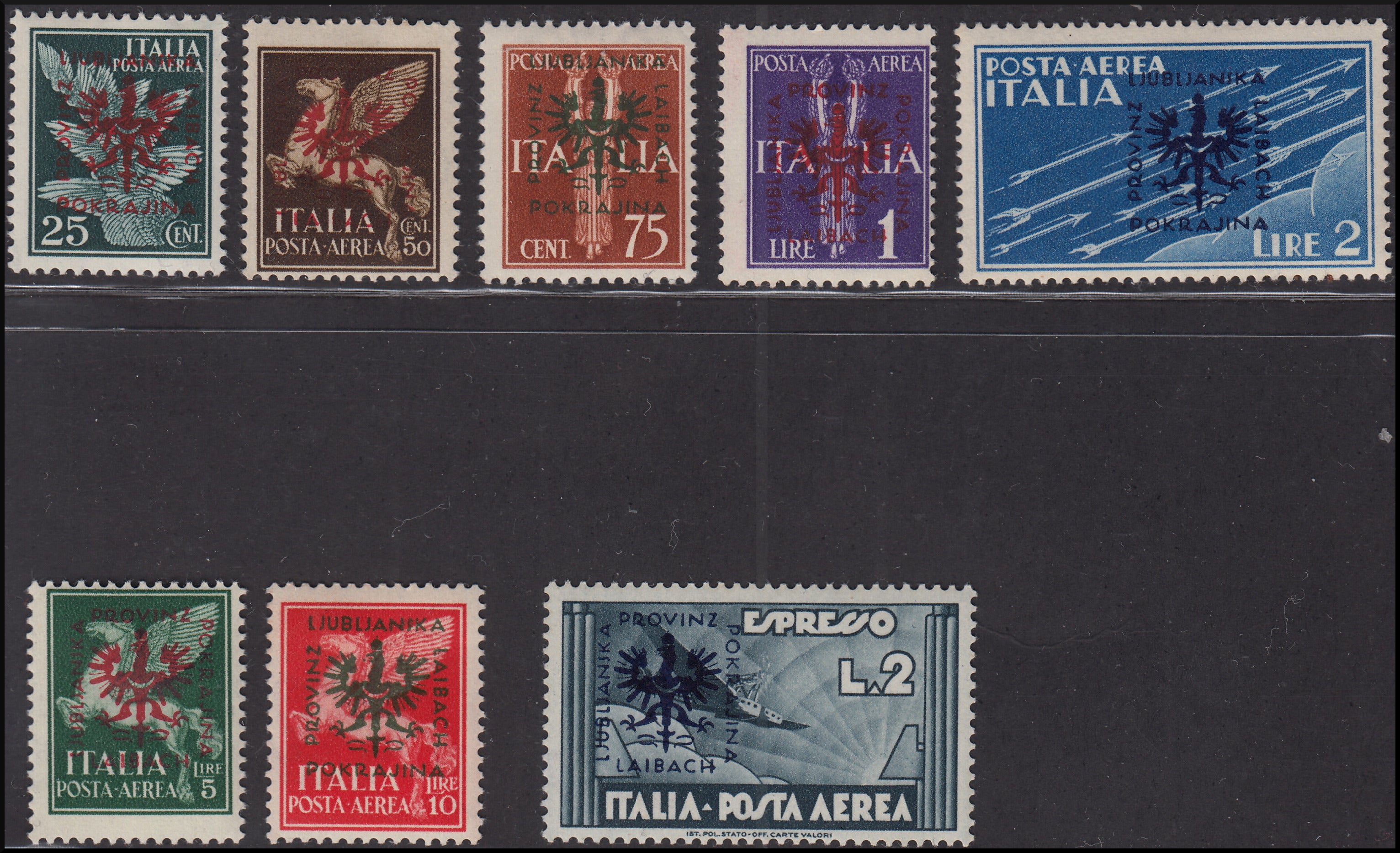 1944 - Lotto di Posta Aerea (1/7), Espressi (1) e Segnatasse (1/9), serie complete linguellate F30_163 -