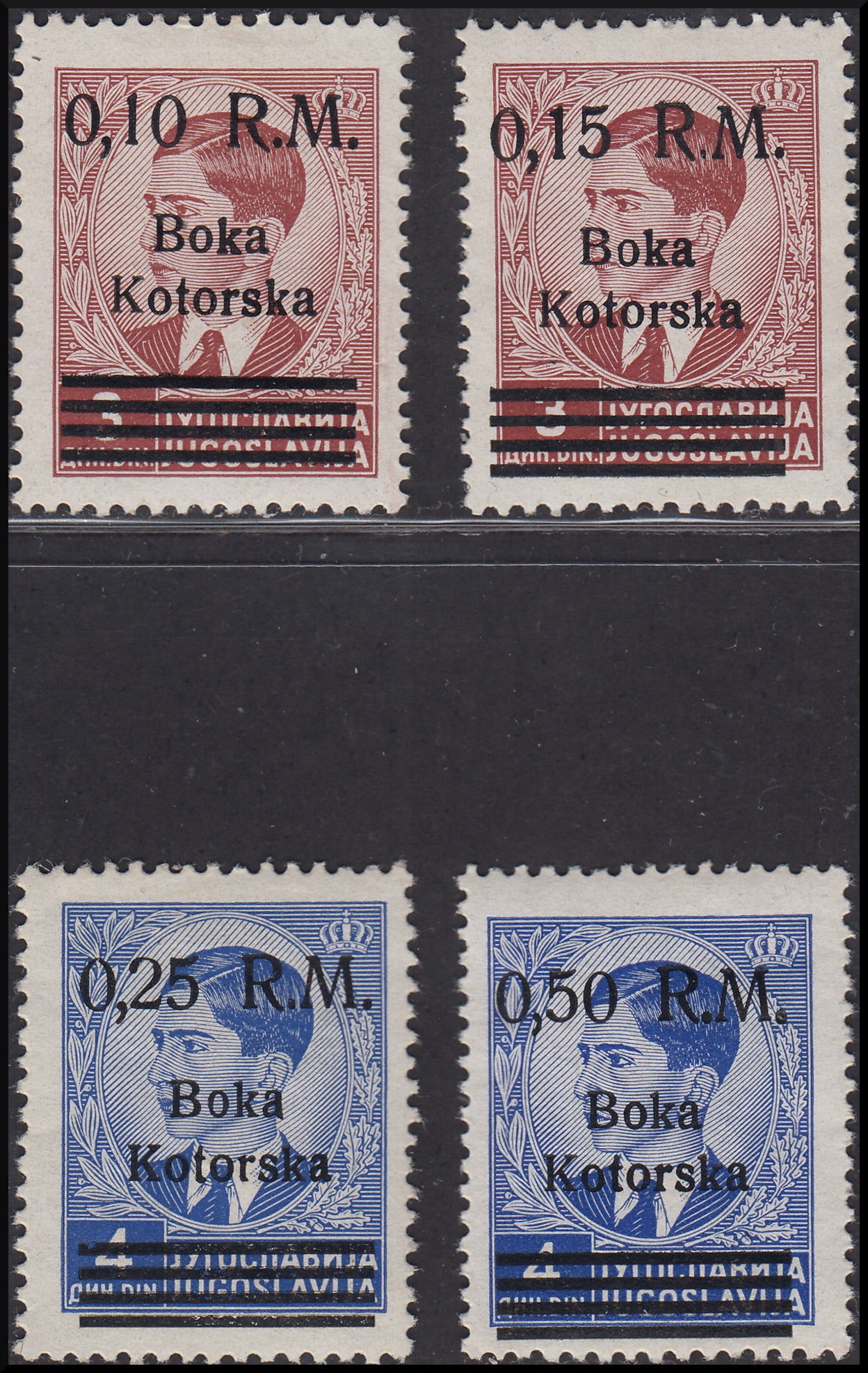 F30_165 - 1944 - Francobolli di Jugoslavia sovrastampati "Boka Kotorska", serie completa di 4 valori nuovi con gomma integra (7/10)