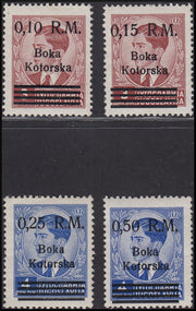 F30_165 - 1944 - Francobolli di Jugoslavia sovrastampati "Boka Kotorska", serie completa di 4 valori nuovi con gomma integra (7/10)