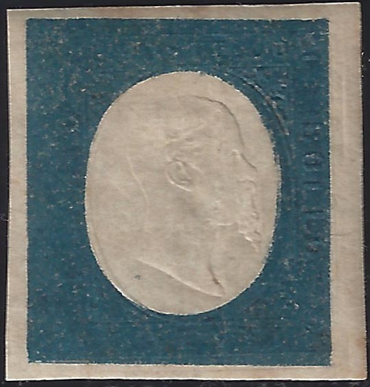 0104-19 - 1854 - III issue c. 40 brick red, II composition (Not Issued) without raised inscriptions and with the sole impression of the sovereign effigy new intact rubber (12c)