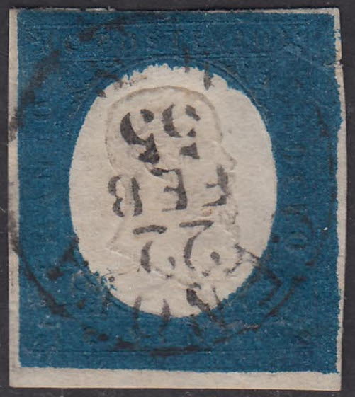 PV2141 - 1854 - Effigie di Vittorio Emanuele II, III emissione c. 20 indaco usato, (8c).