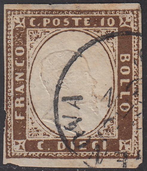 1855 - Sardinia IV issue c. 20 very dark ultramarine (15i) used.