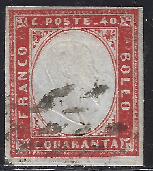 F17-136 - 1860 - Effigie di Vittorio Emanuele II, IV emissione c. 40 rosso usato (16C).