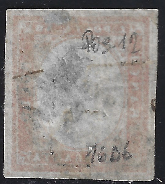 1855 - Sardinia IV issue c. 20 very dark ultramarine (15i) used.