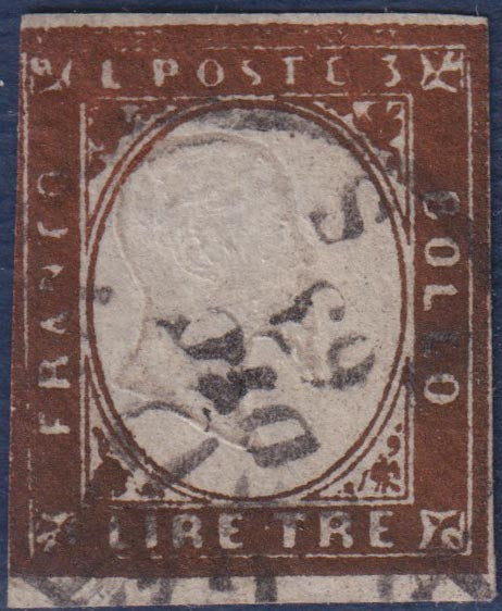 1855 - Sardinia IV issue c. 20 very dark ultramarine (15i) used.