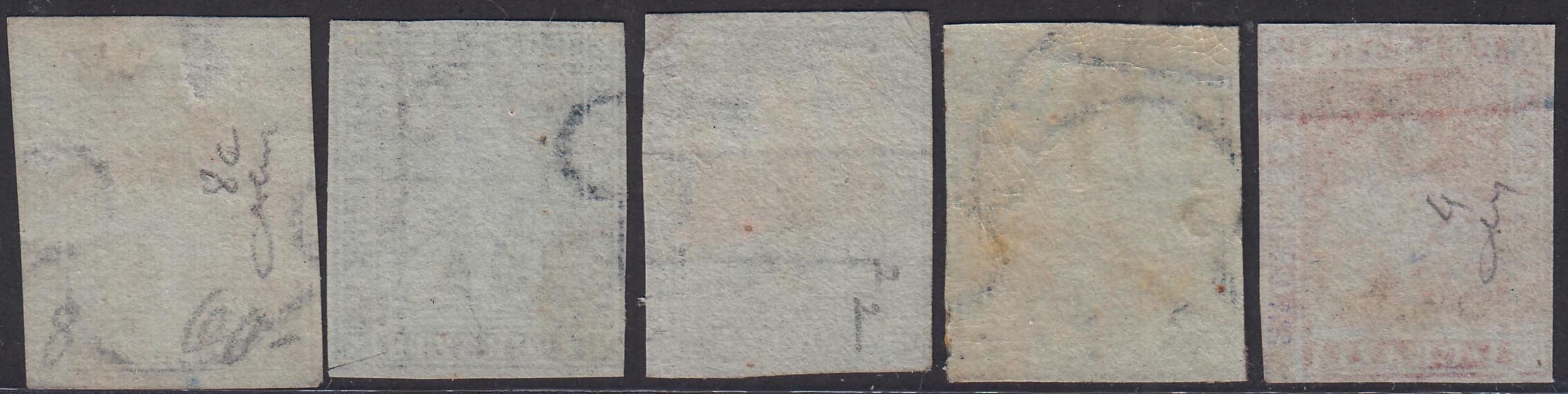 T99 - 1851 - Leone di Marzocco, 60 dark scarlet crazie on gray paper and crown watermark, used (9)