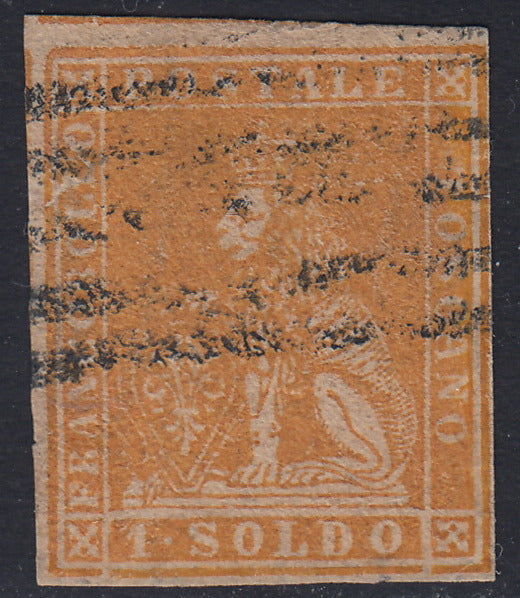 T99 - 1851 - Leone di Marzocco, 60 dark scarlet crazie on gray paper and crown watermark, used (9)