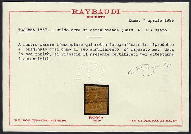 T99 - 1851 - Leone di Marzocco, 60 dark scarlet crazie on gray paper and crown watermark, used (9)