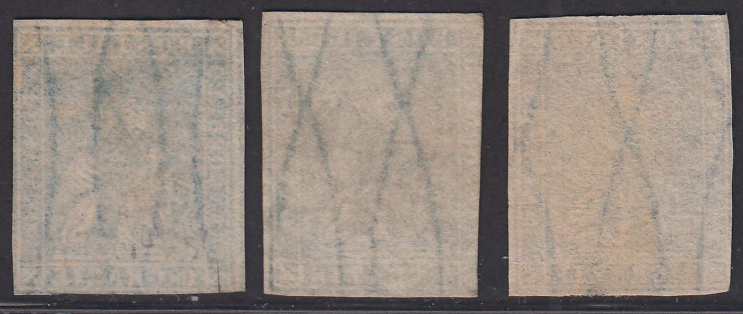 T99 - 1851 - Leone di Marzocco, 60 dark scarlet crazie on gray paper and crown watermark, used (9)