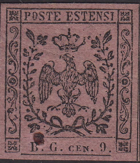 PV119 - 1853 - Giornali B.G.Cen.9 violetto lillaceo nuovo con gomma originale, lievi difetti ma conservazione ottima (2a).