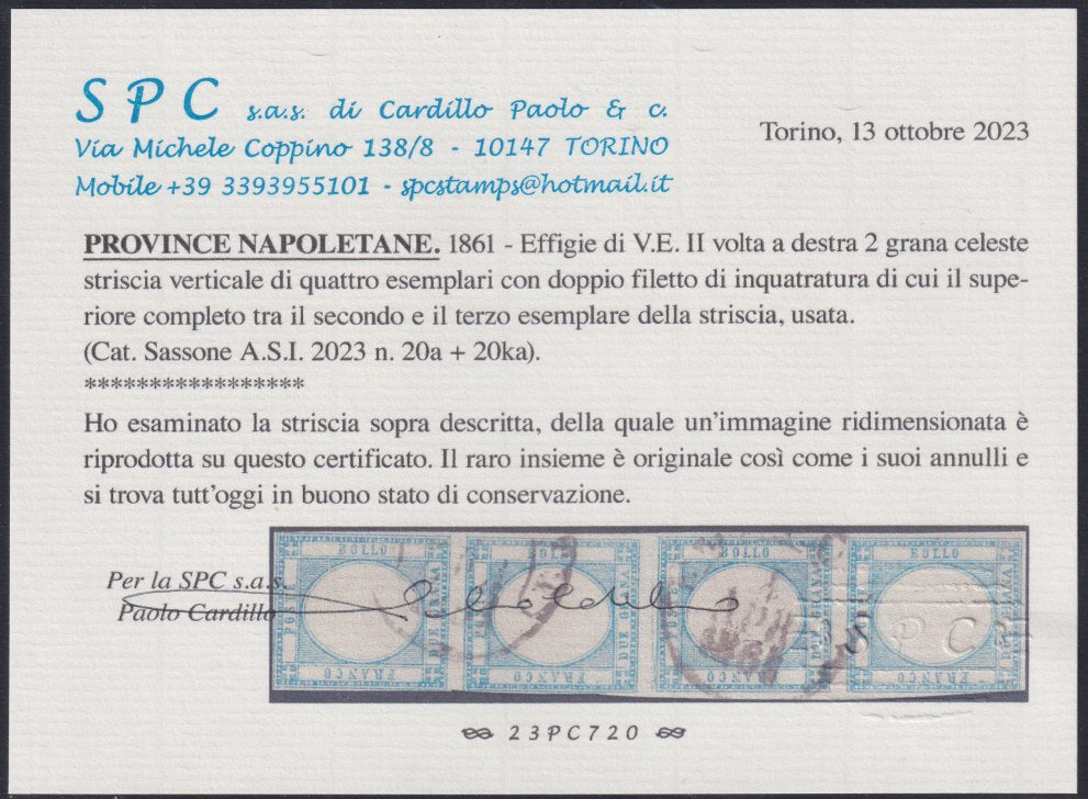 1861 - 1 black grain, copy with triple effigy, new with original rubber (19 AD). Cardillo certificate.