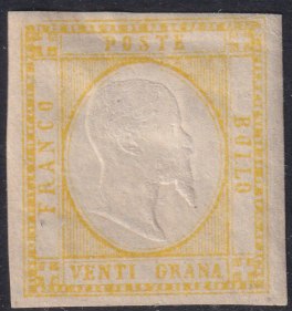 F17_59 - 1861 - Effigie di Vittorio Emanuele II volta a destra, 20 grana giallo nuovo con gomma originale (23).