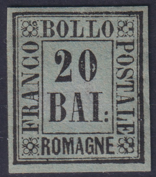 ROM44 - 1859 - Cifra in un rettangolo, 20 baj nuovo con gomma originale, molto bello (9).