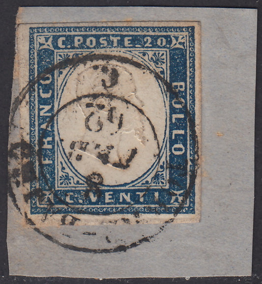 1855 - Sardinia IV issue c. 20 very dark ultramarine (15i) used.