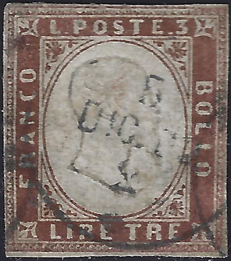 1855 - Sardinia IV issue c. 20 very dark ultramarine (15i) used.