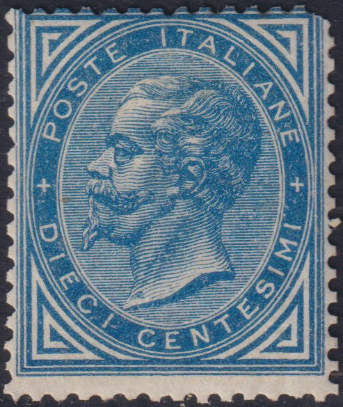 1862 - Effigy of Vittorio Emanuele II facing right, c. 20 light blue comb-pierced, used (2e)