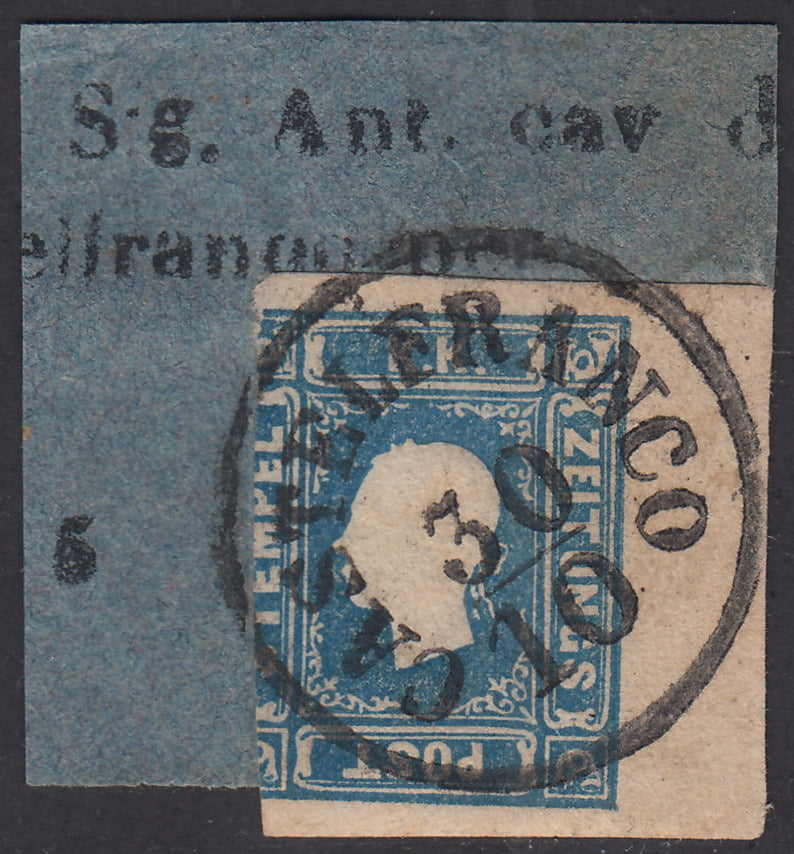 1858 - Lombardo Veneto, newspaper stamps 2nd issue effigy of the 1st type (s. 1.05) blue used (8)