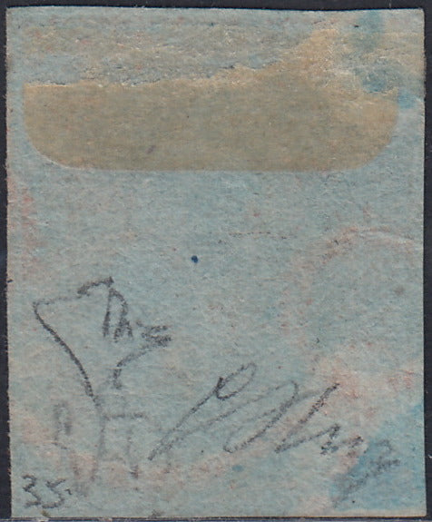 RL15 - 1851 - Leone di Marzocco, 2 soldi scarlatto su carta azzurra e filigrana corona usato, francobollo spendido e prestigioso (3).