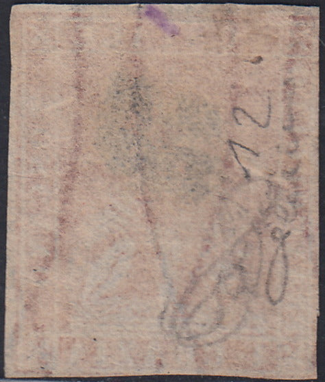 RL25 - 1857 - Leone di Marzocco, 1 crazia carminio su carta bianca e filigrana linee ondulate usato (12).