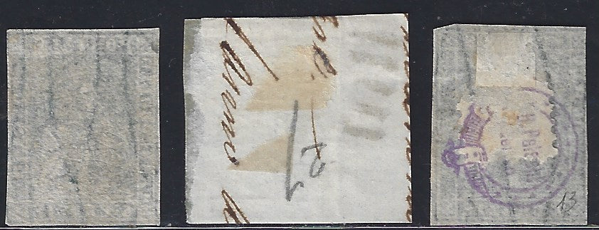 RL26/28 - 1857 - Leone di Marzocco, insieme di valori su carta bianca e filigrana linee ondulate. (13, 14, 15).