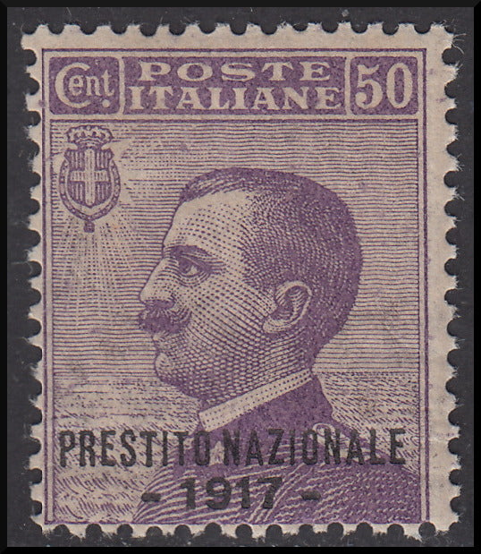 RN53 - 1917 - Michetti, c. 50 violetas sobreimpresos "Prestito Nazionale 1917" nuevos con goma intacta. (85, nota).