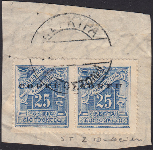 BM20_719 - 1941 - Postage due 10 l. red + 25 l. light blue horizontal pair, used. (1 + 2).