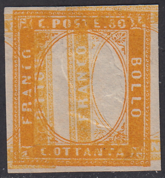 Sard288 - 1861/63 - Stampa di prova del c. 80 giallo nuova con gomma originale, (17Da, varietà).