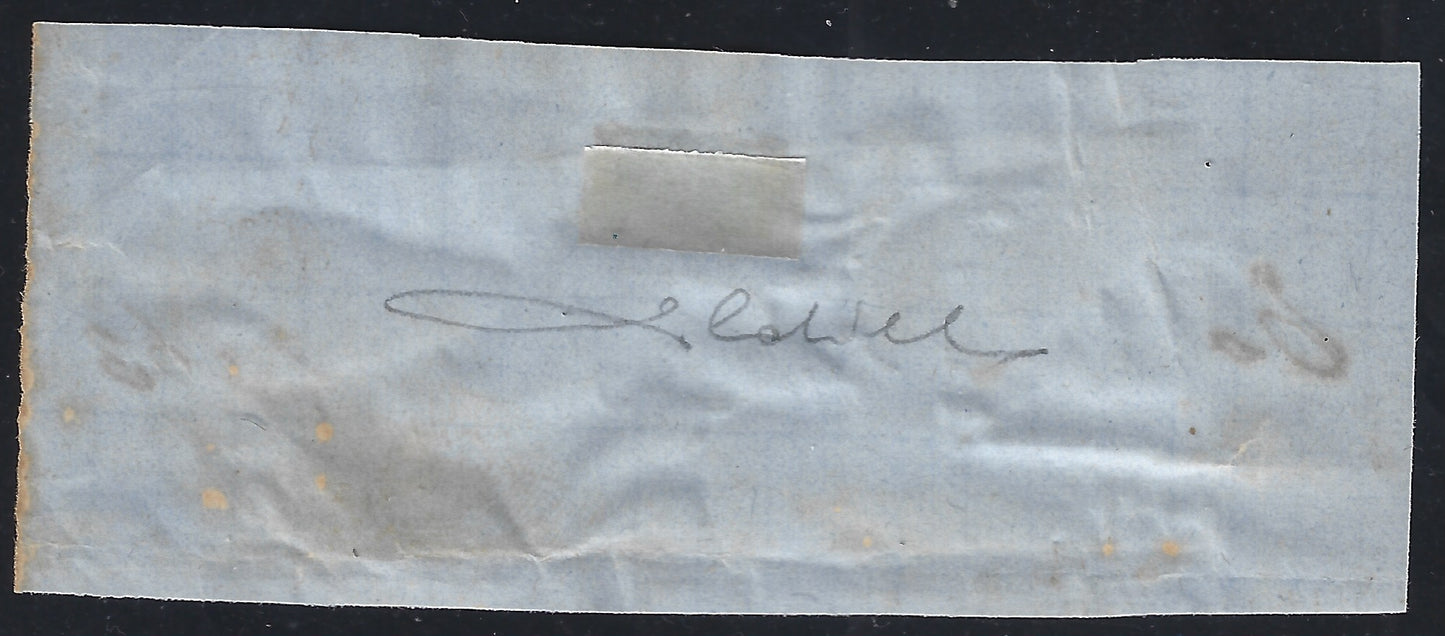 F6_127 - 1863 - Marca da bollo "sino a lire 10000" da L. 5 viola, usata con data a penna su frammento.