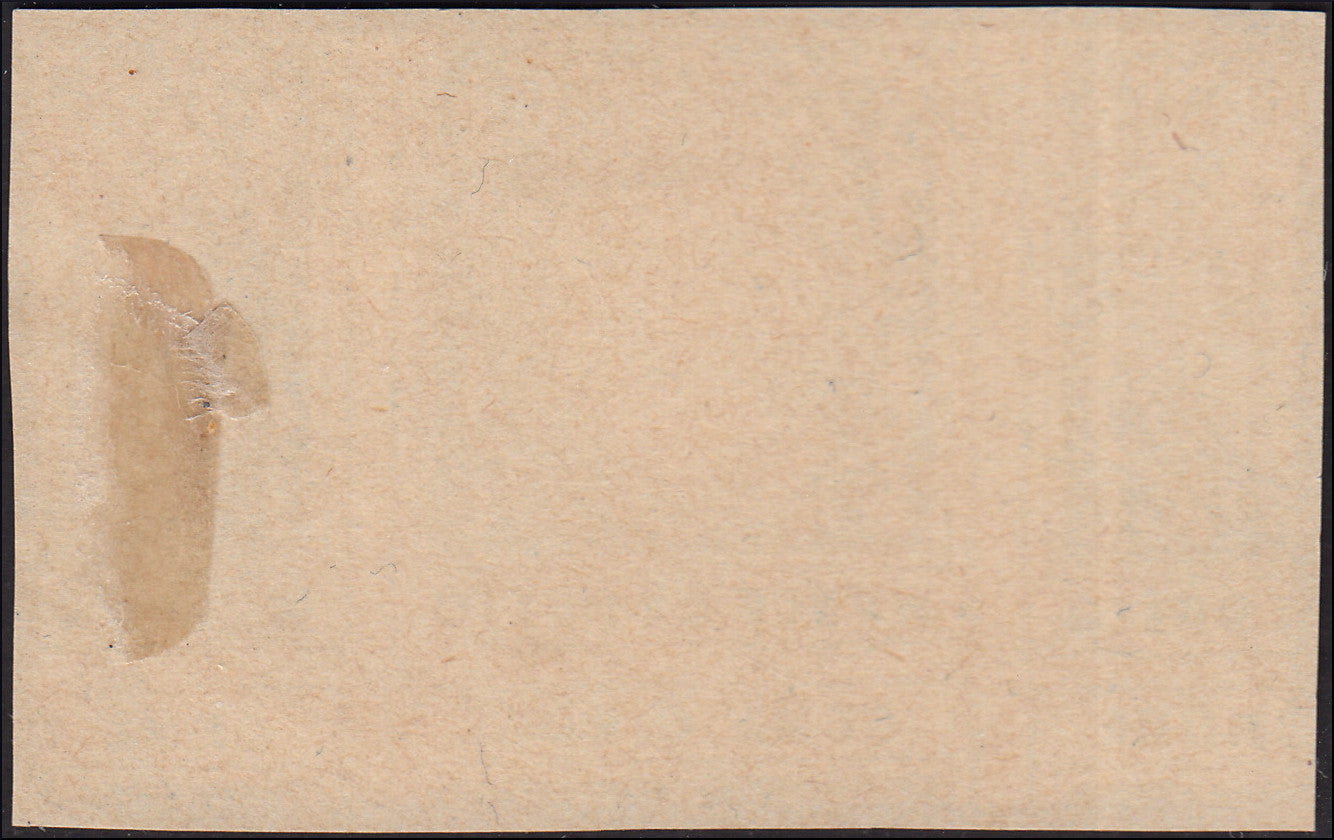 P83- 1863 - Horizontal pair, proof of stamp duty from c. 5 without sovereign effigy, on paper used for the machine tests of Segnatasse n. 1 yellow.