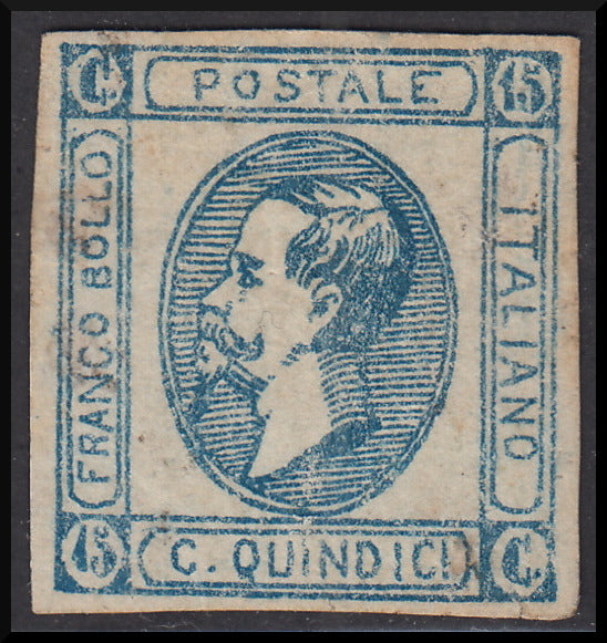 VEII_6 - 1863 - Fake for the Naples post office made in lithography, c. 15 new ultramarine blue with rubber (F1).