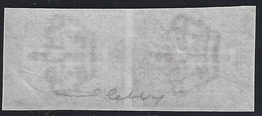 F6_147 - 1863 - De La Rue tiratura di Londra, prova non dentellata su carta filigranata del c. 1 nel colore rosso mattone, coppia verticale (L14, prova).