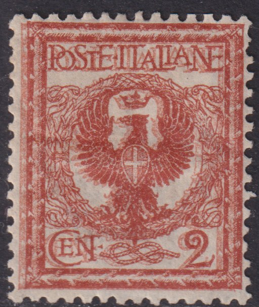 F6_155 - 1901 - Floreale c. 2 rosso bruno esemplare con doppia stampa, nuovo con gomma originale. (69a).