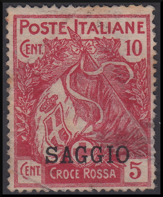 RN90 - 1915/16 - Croce Rossa 10 + 5 centesimi rosa esemplare nuovo con gomma e soprastampa tipografica SAGGIO. (102, saggio).