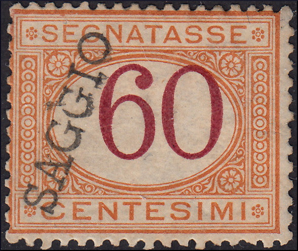 PP1054 - 1870/74 - Kingdom tax postage c. 60 ocher and carmine with SAGGIO overprint, new with full original gum, (10).