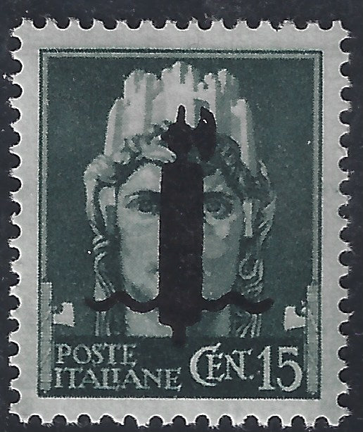F6-182 -1944 - Imperiale c. 15 gray green with Verona type "l" overprint in black, new with intact rubber. (P11).