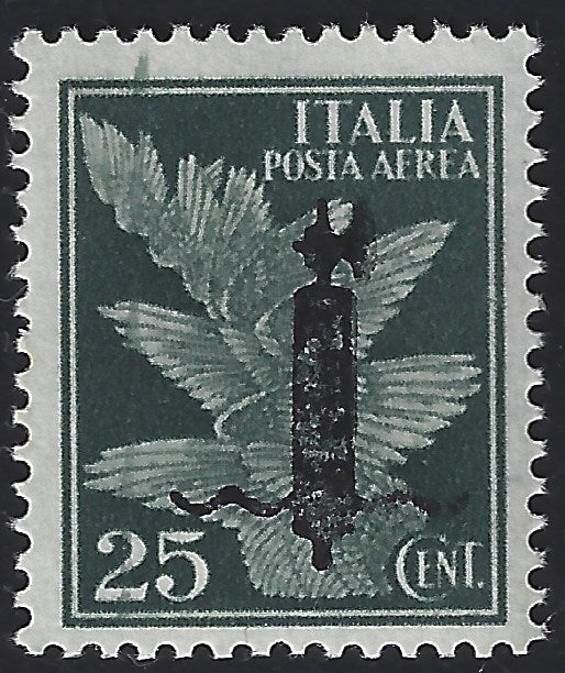 F6_190 - 1944 - Posta Arerea c. 25 dark green with Verona type "l" overprint, new with intact gum. (P9).