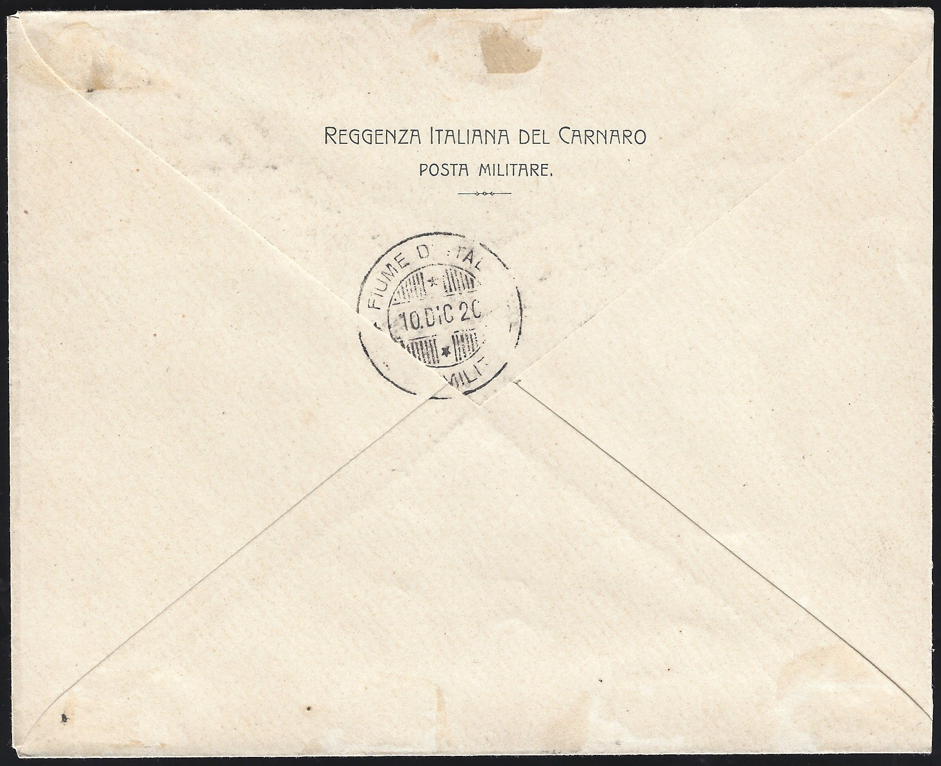 F6_207 - 1920 - Legionari, prova di soprastampa "Reggenza Italiana del Carnaro" spedita al Comandante Arrigo Biego