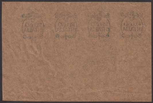 F6_208 - 1924 - Regno d'Italia con fregi e stemma, prova di soprastampa blocco di quattro esemplari