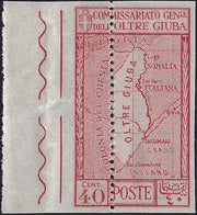 FF18 - 1926 - Annessione dell'Oltre Giuba, c. 40 carminio prova d'Archivio non dentellata con dentellatura supplementare verticale. (P32a).