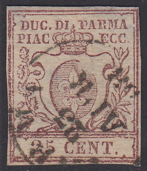 16-457 - 1855 - Duchy of Parma II issue c. 5 very light yellow used, Cardillo certified (6b)