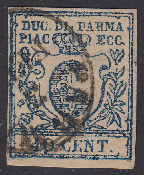 PV1166 - 1857 - III emissione c. 40 azzurro scuro, stereotipo zero largo con stampa difettosa, usato. (11a)