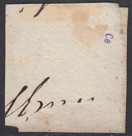 PV1166 - 1857 - III emissione c. 40 azzurro scuro, stereotipo zero largo con stampa difettosa, usato. (11a)