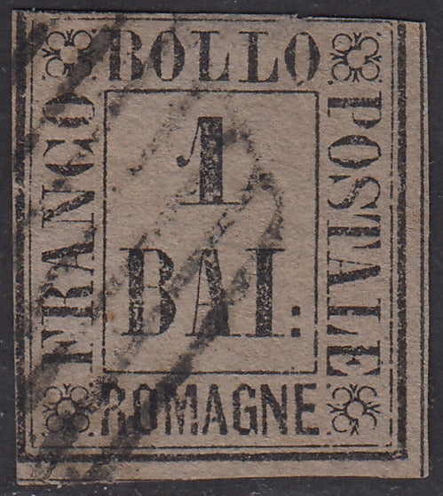 PV1324 - 1859 - Cifra in un rettangolo, 1 baj bruno grigio usato, difetti (2).